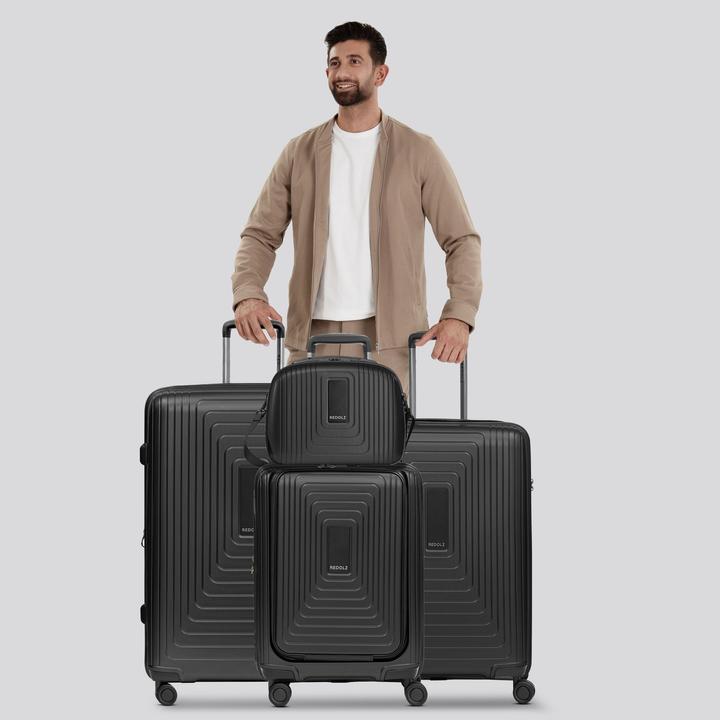 Produktbild Redolz Essentials 4-Rollen Kofferset + Beautycase 4 tlg. mit Dehnfalte + Laptopfach (263 l, XL (ab 115l))