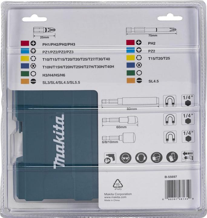 Image du produit Makita B-55697 (Croix Phillips PH M2, Six pans creux TX M20, Six pans creux TX M25, Six pans creux TX M15, Six pans creux TX M30, Six pans creux TX M27, Croix Pozidriv PZ M2, Six pans creux TX M10, Six pans creux TX M40)