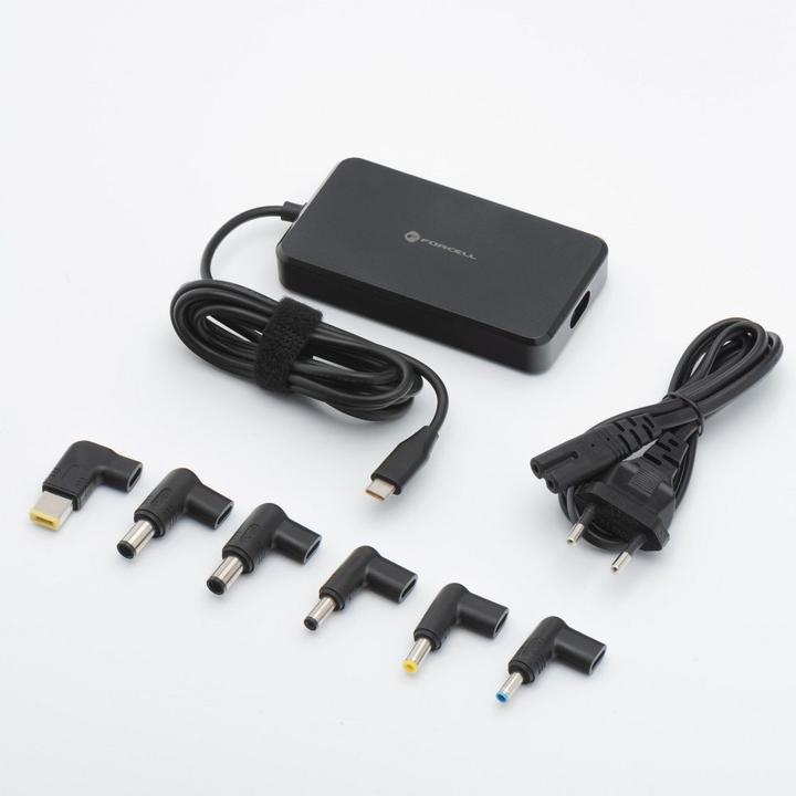 Actual product image Forcell Adapter F-ENERGY E856 uniwersal laptop charger 65W (6 adaptors) - czarny (65 W)