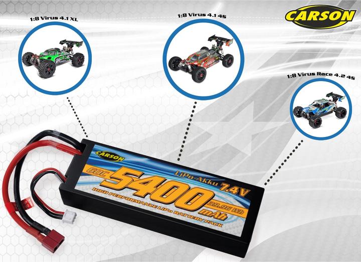 Actual product image Carson 7.4V/5400mAh 60C LiPO Race Battery T-Pl. HC (7.40 V, 5400 mAh)