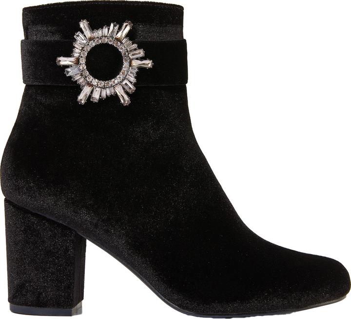 Joe Browns Velvet Diamanté Buckle Chunky Ankle Boots