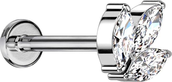 Star Piercing Micro Threadless Labret silber drei Oval Kristalle silber (Titan G23, ohne Messing)