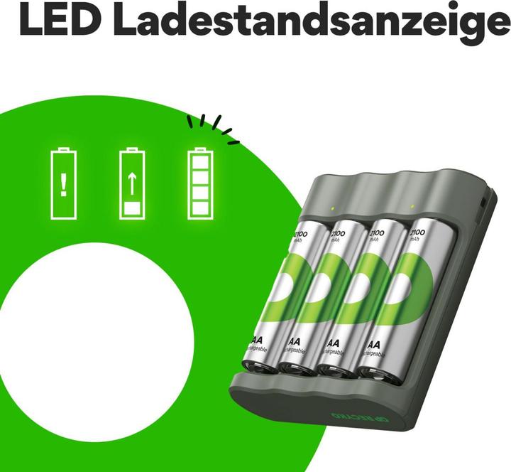 Productafbeelding GP Batteries Actie "Gratis oplader" USB model oplader GP B441 incl. 4x AA-. (4 Pcs., AA, 2100 mAh, Oplaadbare batterijen + lader)