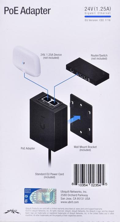Actual product image Ubiquiti PoE Injector (Passive 24V PoE-in, 30 W)