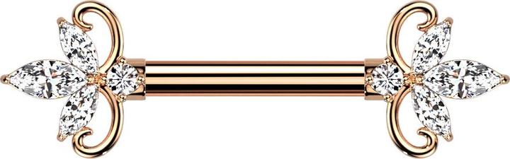 Star Piercing Barbell rosegold doppel Herz Kristalle silber (Chirurgenstahl 316L, Messing)