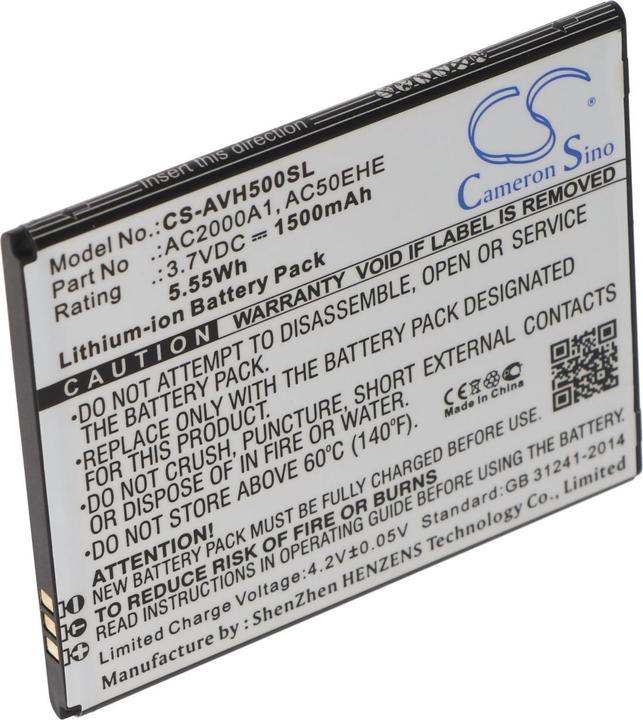 Actual product image AccuCell Battery for Archos AC50EHE Battery AC2000A1, Archos 50e Helium 4G