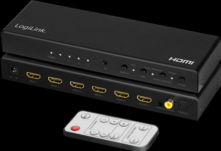 Actual product image LogiLink HDMI switch, 4x1 port, 4K/60 Hz, HDCP, HDR, ARC, Audio Extract, RC