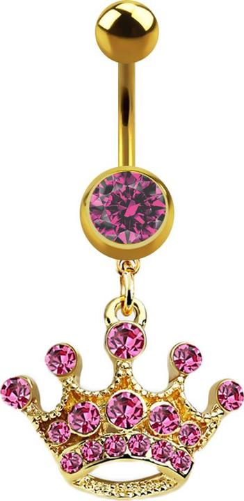 Star Piercing Banane vergoldet mit Anhänger Krone pink (Chirurgenstahl 316L, ohne Messing)
