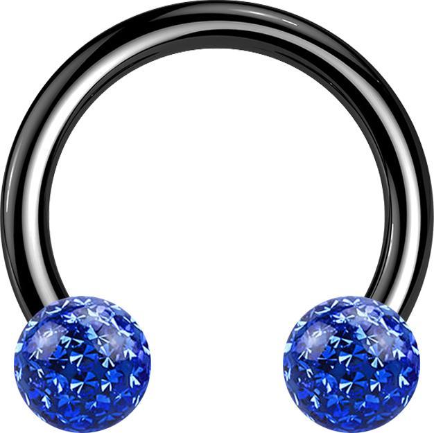 Actual product image Star Piercing Circular barbell black with two crystal balls dark blue epoxy protective layer (Titanium G23, without brass)
