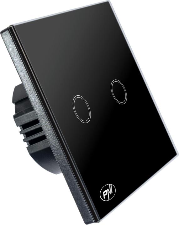 Immagine prodotto PNI SH222 Interruttore a doppio tocco in vetro, nero con display LED, 10 A, 2 x 200 W