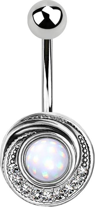 Produktbild Star Piercing Banane silber Wirbel mit Kristall und Epoxidstein weiss (Messing, Chirurgenstahl 316L)