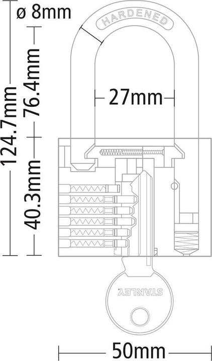 Actual product image Stanley Brass padlock 50mm high shackle