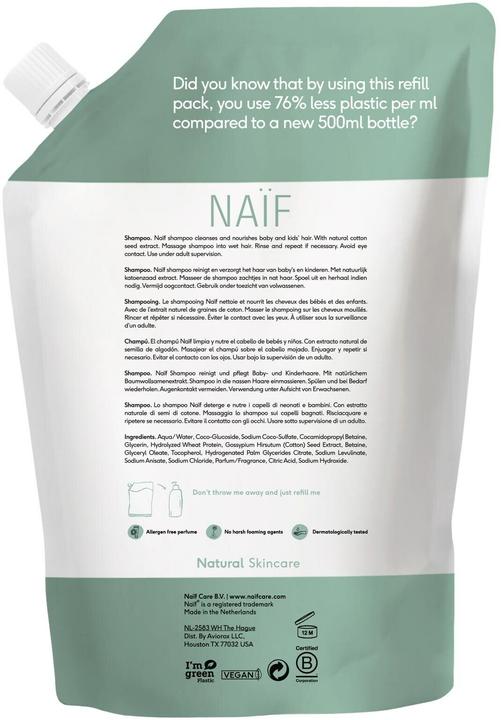 Naïf Recharge de shampooing nourrissant pour bébés et enfants