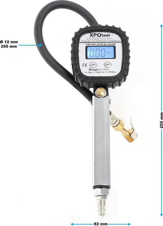 Produktbild Wiltec Digitale Reifenfüllpistole 0-10bar Reifenfüllgerät Druckluft Messgerät