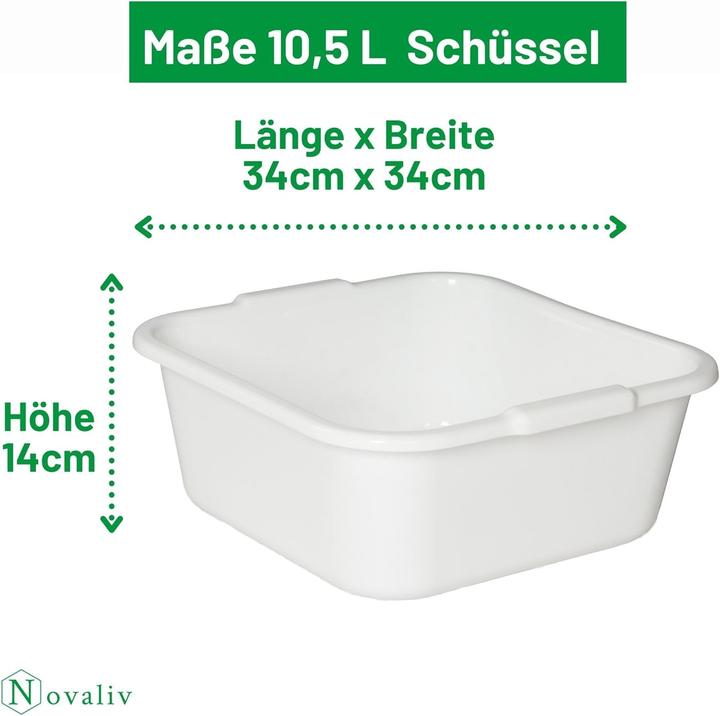 Novaliv 3x Spülschüssel eckig 10,5L, 34x34 cm, Weiss, BPA-frei Spülmaschinenfest Ideal für Küche und