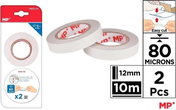 Produktbild Main paper Doppelseitiges Klebeband 12mmx10m 2St (12 mm)