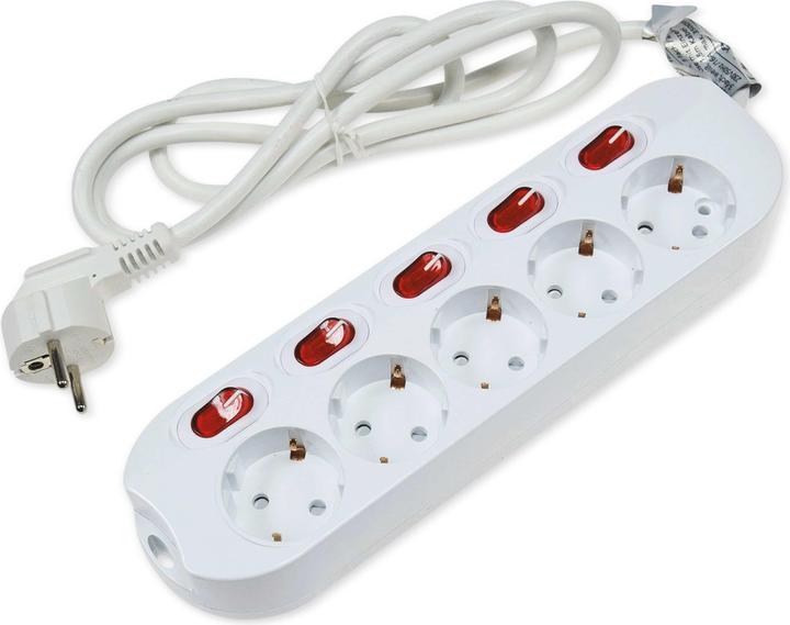 Produktbild Chilitec Steckdosenleiste, 5-fach, Einzelschaltung, 1,5 m Zuleitung, weiss (5 x, CEE 7/3, 1.50 m)