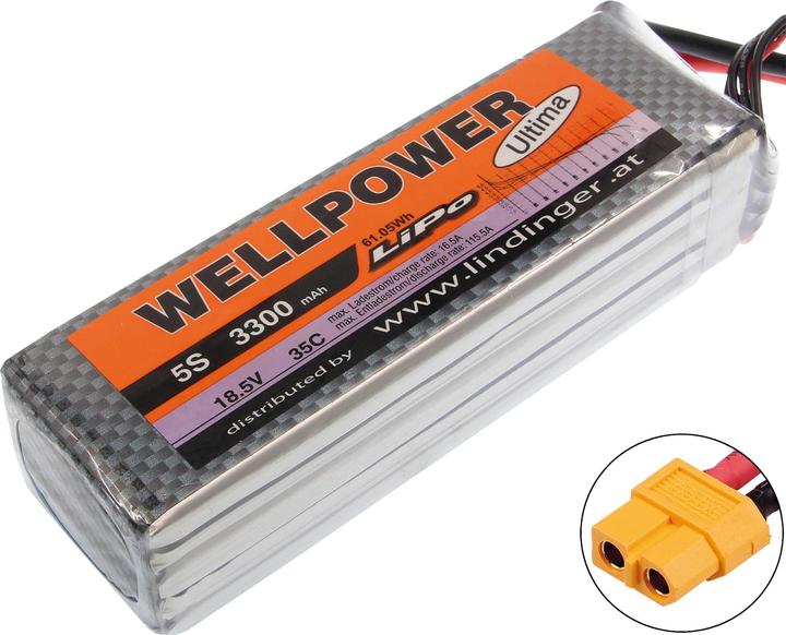 Wellpower lipo battery ultima 3300 mah / 18.5 volt 5s 35/70c ch5/8 xt-60 (18.50 V, 3300 mAh)