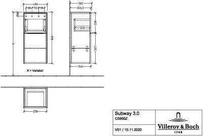 Produktbild Villeroy & Boch V&B Seitenschrank SUBWAY 3.0 400x860x362mm 1x Ausz. A re G. Al g Br w