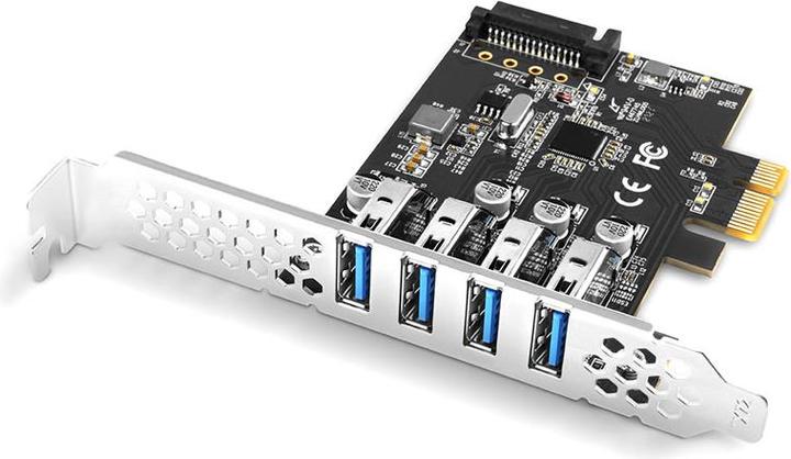Actual product image Axagon PCEU-43RS PCIe Adapter 4x USB3.0 UASP VIA, 15-pin SATA Power Supply