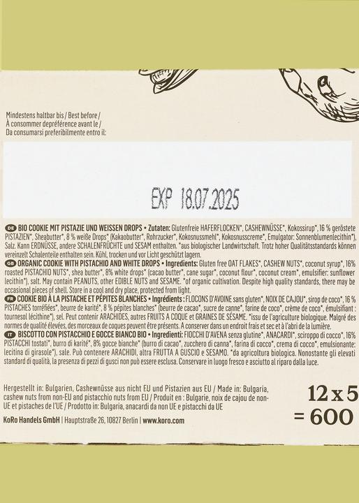Nährwerte und Zutaten KoRo Bio Cookie mit Pistazie und weissen Drops (1 Stk., 50 g)