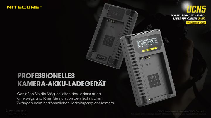 Actual product image Nitecore UCN5 Dubbele loader for LP E17 (Camera battery charger)