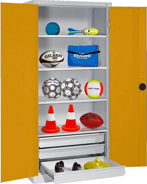 Immagine prodotto C+P Armadietto per attrezzature sportive con cassetti (HxLxP: 195x120x50 cm, con ante a battente in