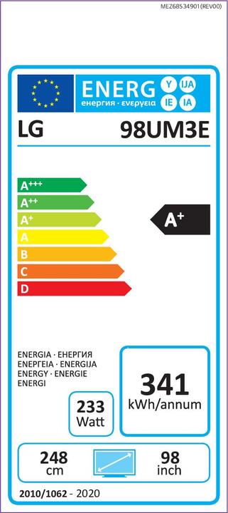Energie-Label LG 98UM3E-B Signage-Display Digital Beschilderung Flachbildschirm (98 Zoll) LED 2K Ultra HD (3840 x 2160 Pixel, 98")