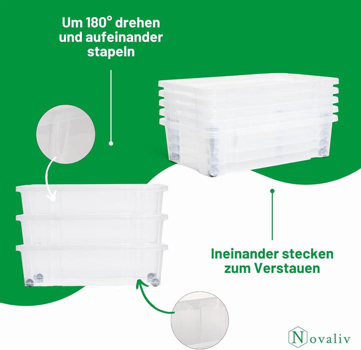 Produktbild Novaliv Unterbett Aufbewahrungsbox mit Rollen Deckel 28L Anthrazit Nestbar stapelbare Clipverschluss (28 l)