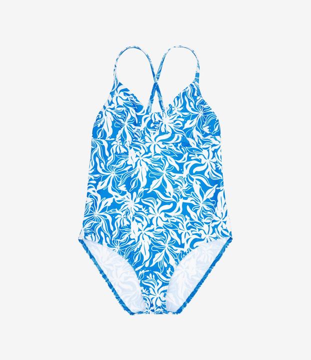 Image du produit Olaian Maillot de bain une pièce surf bretelles croisées Fille - 500 Caly bleu et blanc