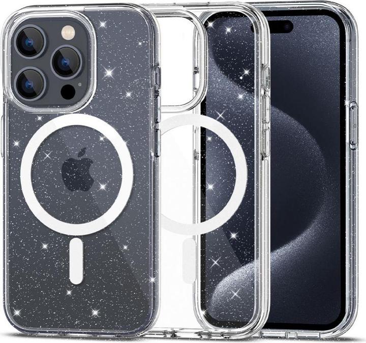 Actual product image Tech-Protect FlexAir Hybrid MagSafe case for iPhone 15 Pro Max - transparent and glitter (Apple iPhone 15 Pro Max)