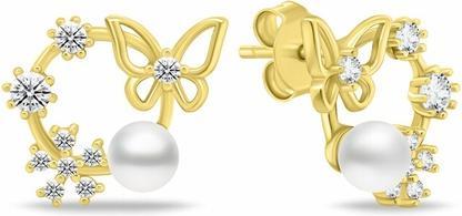 Brilio Silver - Elegant silver earrings with zircons and pearls EA1053W