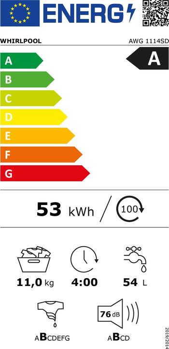 Energie-Label Whirlpool AWG 1114SD (11 kg, Links, EU-Stecker)