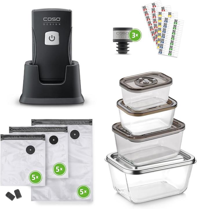 Actual product image Caso Vacu OneTouch Pro Set Manual Vacuumiser incl. 4 VacuBoxxes made of glass