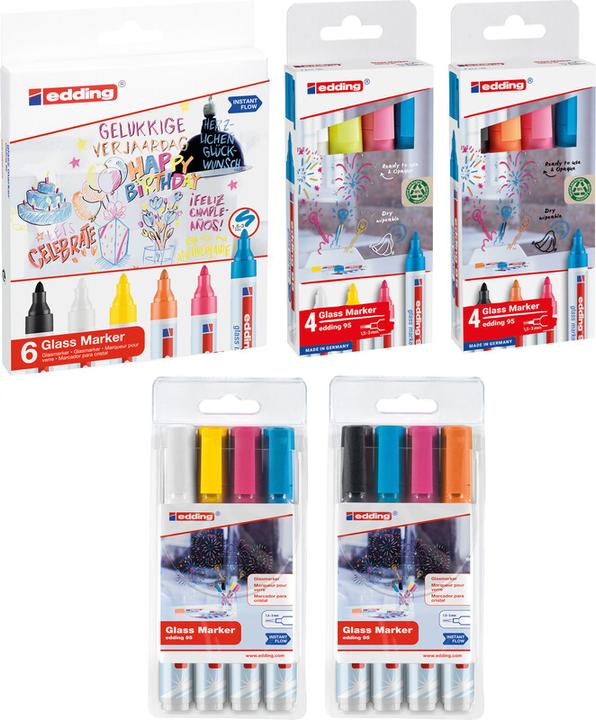 Produktbild Edding Glasboard Marker 95 (Weiss, Gelb, Rosa, Hellblau, 3 mm, 4 x)