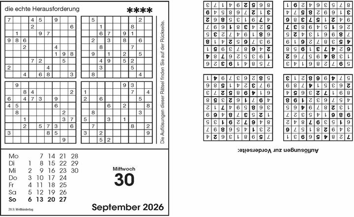 Productafbeelding Sudoku kalender 2026 - de populaire scheurkalender met 800 cijferpuzzels (Hardcover, Duits)