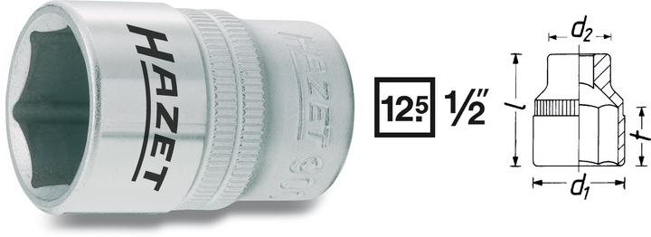 Actual product image HAZET Socket ∙ hexagon 900-18 ∙ Square, hollow 12.5 mm (1/2 inch) ∙ Outside hexagon traction profil… (18 mm)