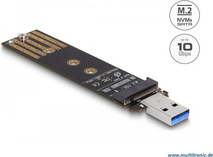 Actual product image Delock Combo converter for M.2 NVMe PCIe or SATA SSD with USB 3.2 Gen 2