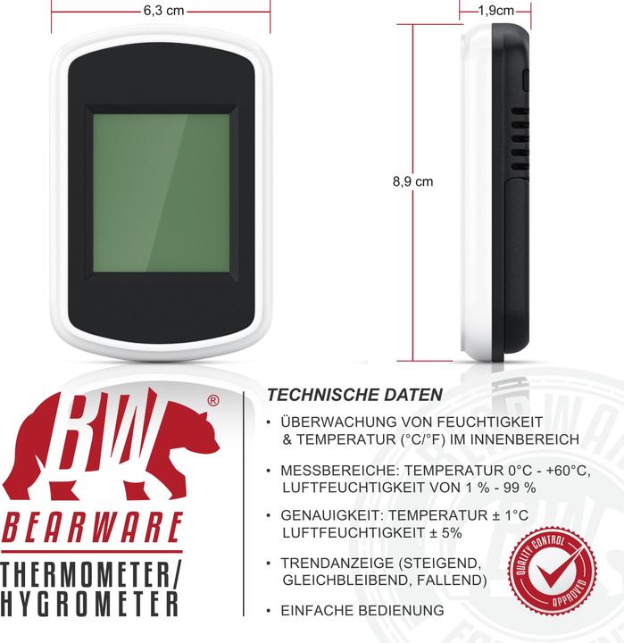 Produktbild Bearware Wetterstation, Innenwetterstation, Thermometer Hygrometer, Temperatur und Luftfeuchtigkeit Messgerät