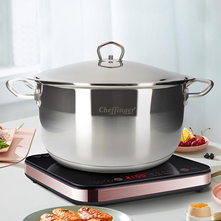 Produktbild Cheffinger Kochtopf 32 cm mit Deckel aus Edelstahl (32 cm, Kochtopf, Edelstahl)