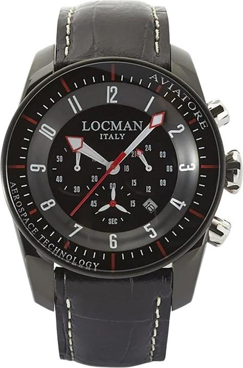 Locman Italy Herrenuhr Aviatore Chrono Acciaio PVD Ref: 0450BKBK (Chronograph, 44 mm)