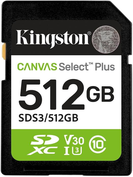 Actual product image Kingston Canvas Select Plus SDXC 512GB Gen3 (512 GB, SDXC, U3, UHS-I)
