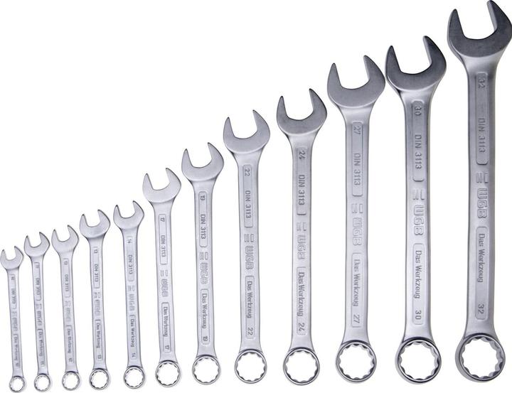 Produktbild WGB Ringmaulschlüssel-Satz DIN3113A 10-32 mm 12-teilig (13 mm, 10  mm, 27 mm, 22 mm, 32 mm, 14 mm, 19 mm, 11 mm, 24 mm, 12 mm, 30 mm, 17 mm)