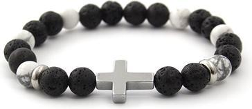 Image du produit Beneto Bracelet en pierre de lave, howlite et hématite MINK64 - Longueur : 17 cm (17 cm, Howit, Hématite, Pierre de lave)