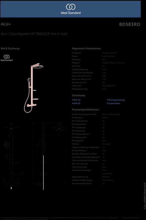 Produktbild Ideal Standard Duschsystem Alu+: Ceratherm Brausethermostat 2 Ablagen, 2F-Handbrause, 2F-Kopfbrause