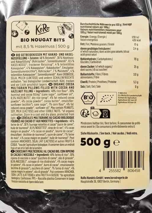 Actual product image KoRo Organic cereal pillow with cocoa and hazelnut filling (500 g)