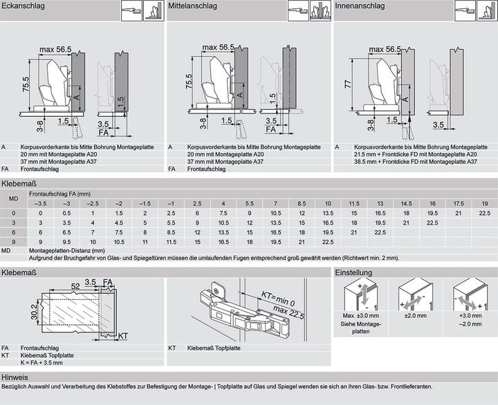 Produktbild Blum Topfband CLIP top CRISTALLO für Glas- und Spiegeltüren und Glasvi