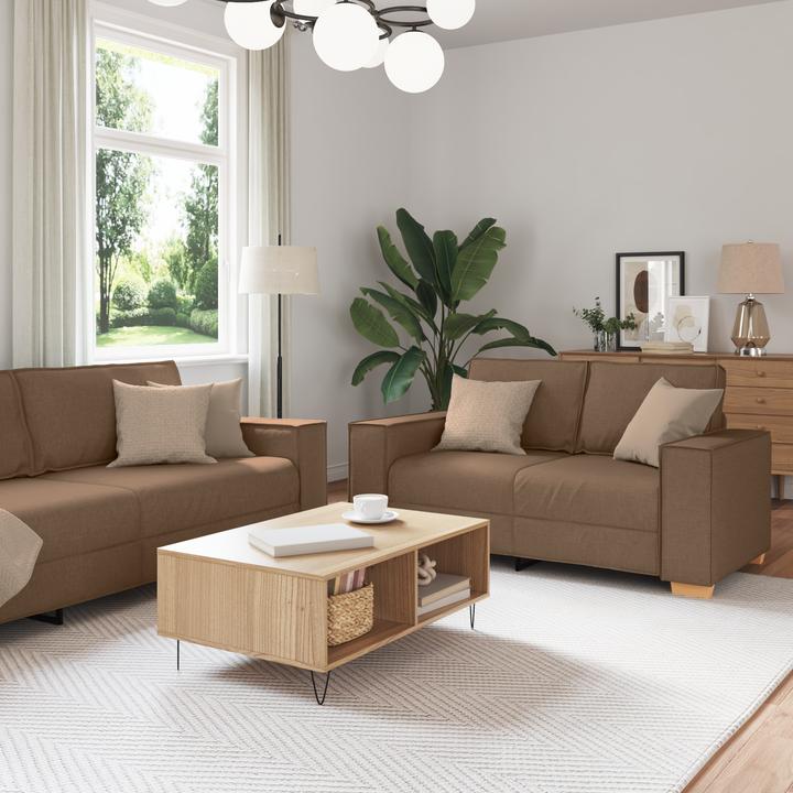 Produktbild VidaXL 3-teiliges Sofaset mit Kissen braunes Gewebe (3-Sitzer)