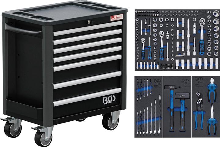 BGS Servante d’atelier 7 tiroirs hauteur très réduite avec 209 outils (209 x)