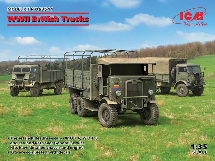 Actual product image ICM WWII British Trucks(Model W.O.T.6,Model W.O.T.8,Leyland Retriever General Serv